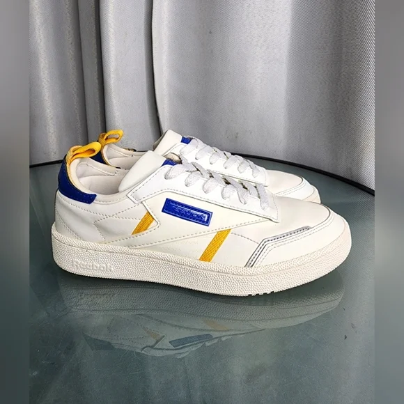 Reebok Club White Blue Yellow Leather Athletic Lace Low Top Shoe Size 6 - Picture 2 of 11